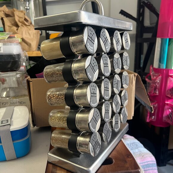 Olde Thompson Glass 20 Jar Spice Rack Stainless Steel Kitchen with Lid - Picture 2 of 3